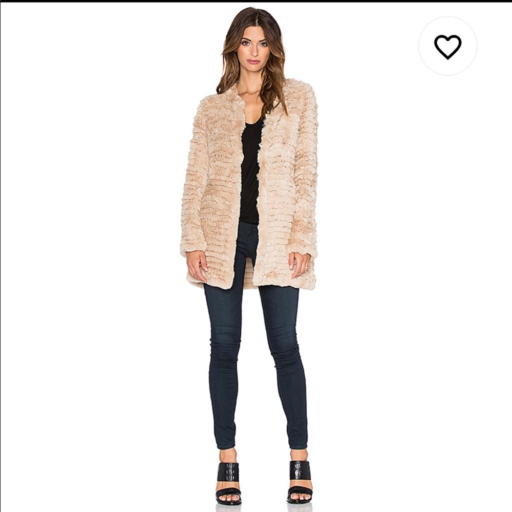 Knit Rex Rabbit Fur Coat in Beige